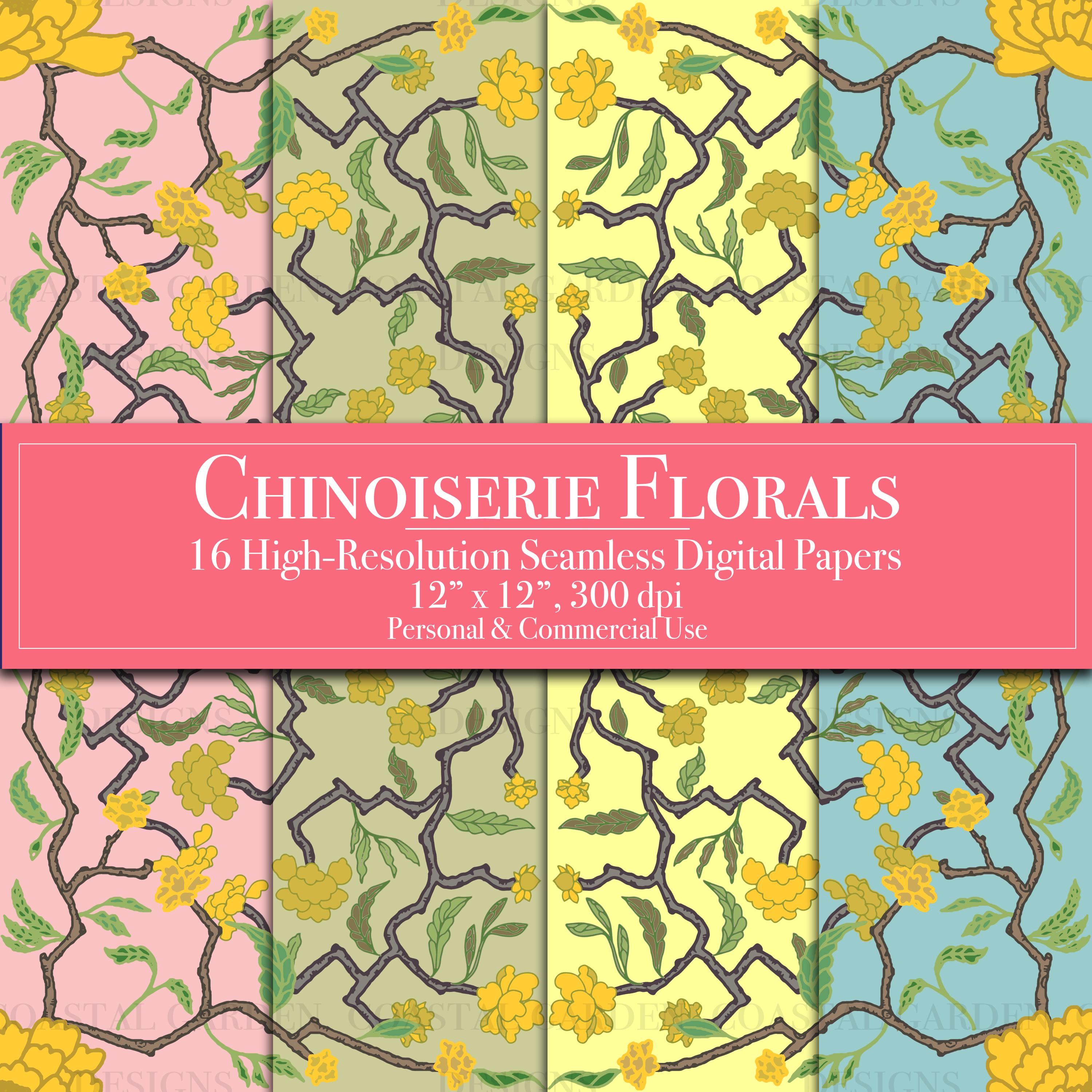 Chinoiserie Digital Paper Bundle, Floral Seamless Patterns, Peony ...
