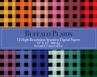 Buffalo Plaids Digital Paper, Seamless Pattern, Scrapbook Paper, Commercial Use, Instant Download, Checker Plaid, Gingham, Lumberjack Bundle