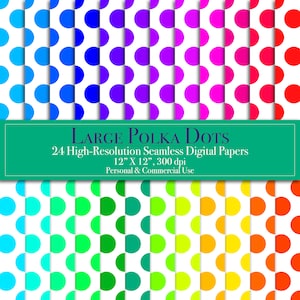 Polka Dot Rainbow Digital Paper, Colorful Seamless Pattern, Scrapbook Paper Bundle, Commercial Use, Instant Download, Printable, Multicolor