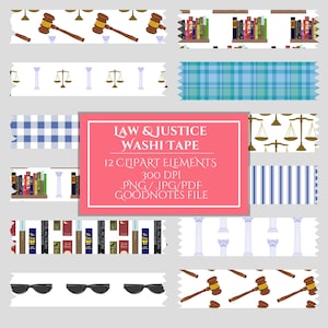 Cinta washi digital, clipart de cinta de ley y justicia, cintas adhesivas Goodnotes, descarga instantánea de cinta PNG, tiras washi imprimibles para abogados, facultad de derecho