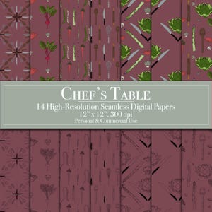Papiers numériques pour cuisiner, Modèle de chef sans couture, Papier de scrapbooking, Betteraves à usage commercial, Journal des broussailles de légumes, DIY imprimable téléchargement immédiat