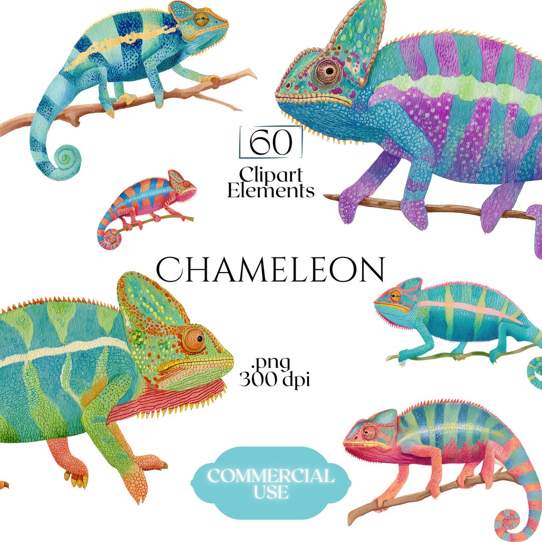 Chameleon Clipart, Watercolor Chameleon PNG Graphics, Lizard Anole ...