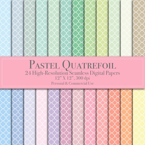 Rainbow Pastel Quatrefoil Digitale Papierbundel, Naadloos patroon, Scrapbookpapier, Commercieel Gebruik Digitale Download, Junk Journal, Achtergrond