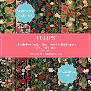 Papiers numériques tulipe, ensemble de papiers de scrapbooking sans couture tulipe, arrière-plans floraux tulipes, papier imprimable motif tulipe, paquet de papier clipart tulipe