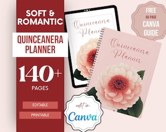 Quinceañera Planner, Editable Quinceañera Planning Guide, Printable Fiesta de Quince Canva Template, Soft Romantic Quince Party Organizer