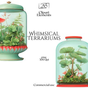 Wunderliche Terrarium Clipart, phantasievolle Pflanzer Clip Art, dekorative Pflanze Junk Journal Ephemera, neugierige Pflanzenwelt Scrapbook PNG Art