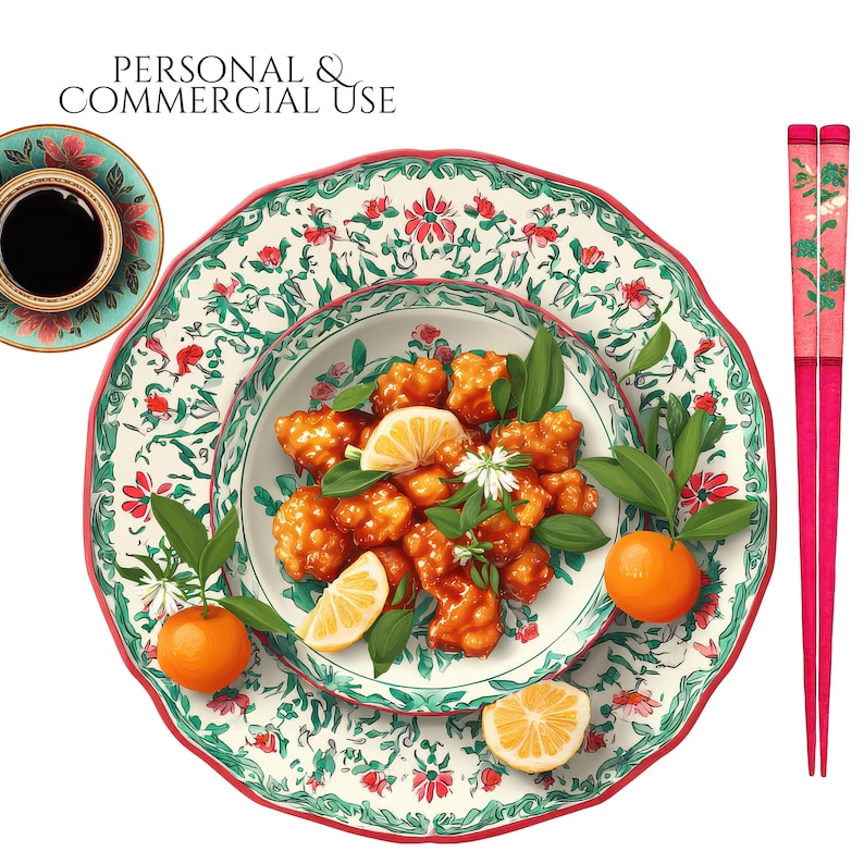 Commercial Use Cantonese Dish & Chopsticks Clip Art Set