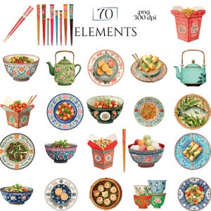 Cantonese Dish & Chopsticks Clip Art Set