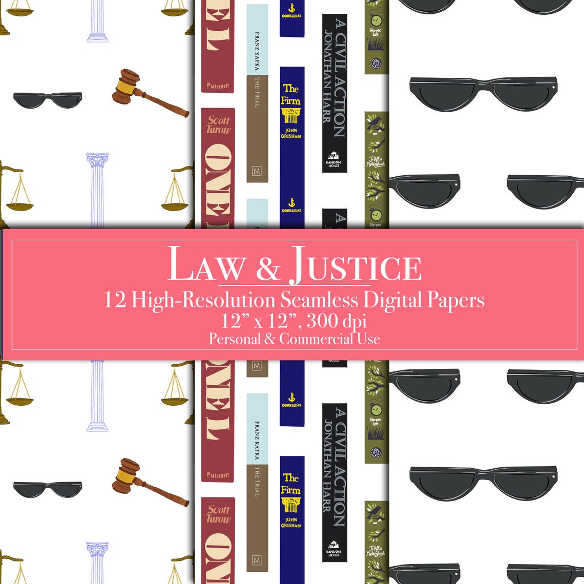 Judicative Paper Law & Justice Digital Papers, Seamless Lawyer Pattern Scrapbook Paper ...