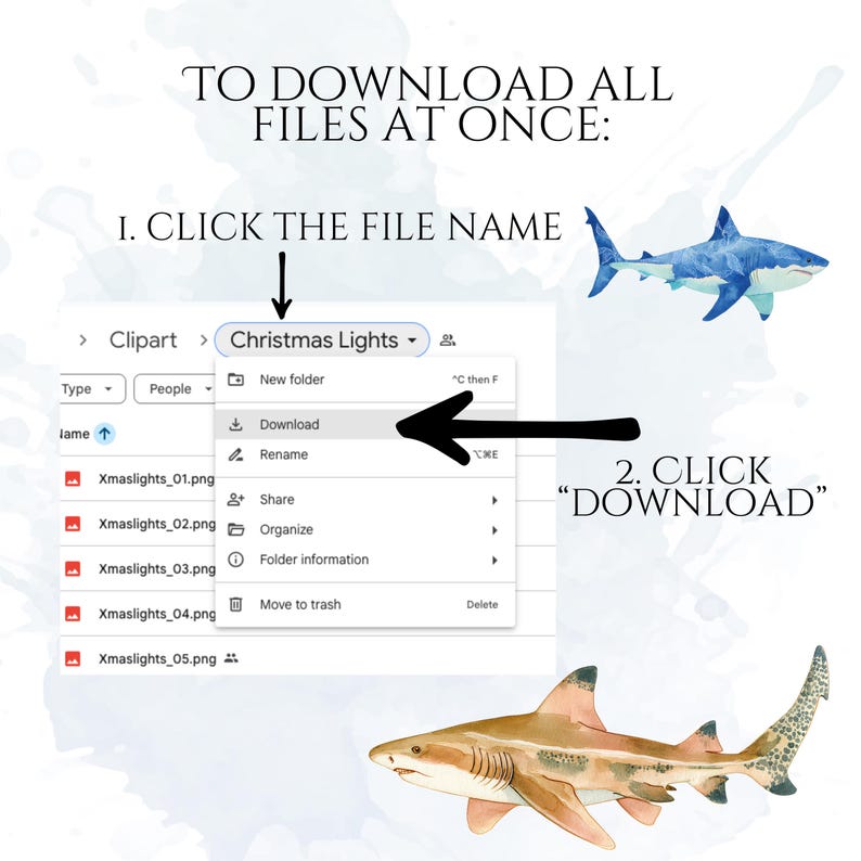 Shark Clipart, Watercolor Shark Illustrations, Shark Graphics for Kids' Room, Classroom Decor, Invitations, Branding & Print on Demand