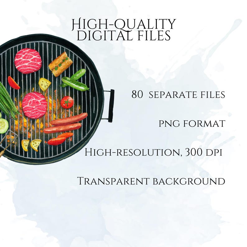 BBQ Clipart, Watercolor Grill & Cookout Graphics, Summer Barbecue ...