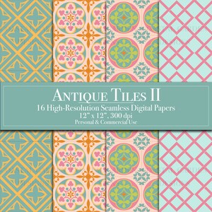 Antique Tiles Digital Paper Bundle, Seamless Patterns, Scrapbook Paper ...