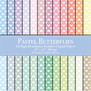Pastel Butterflies Digital Paper, Seamless Pattern Scrapbook Paper Commercial Use Instant Download Junk Journal Card Making Printable DIY
