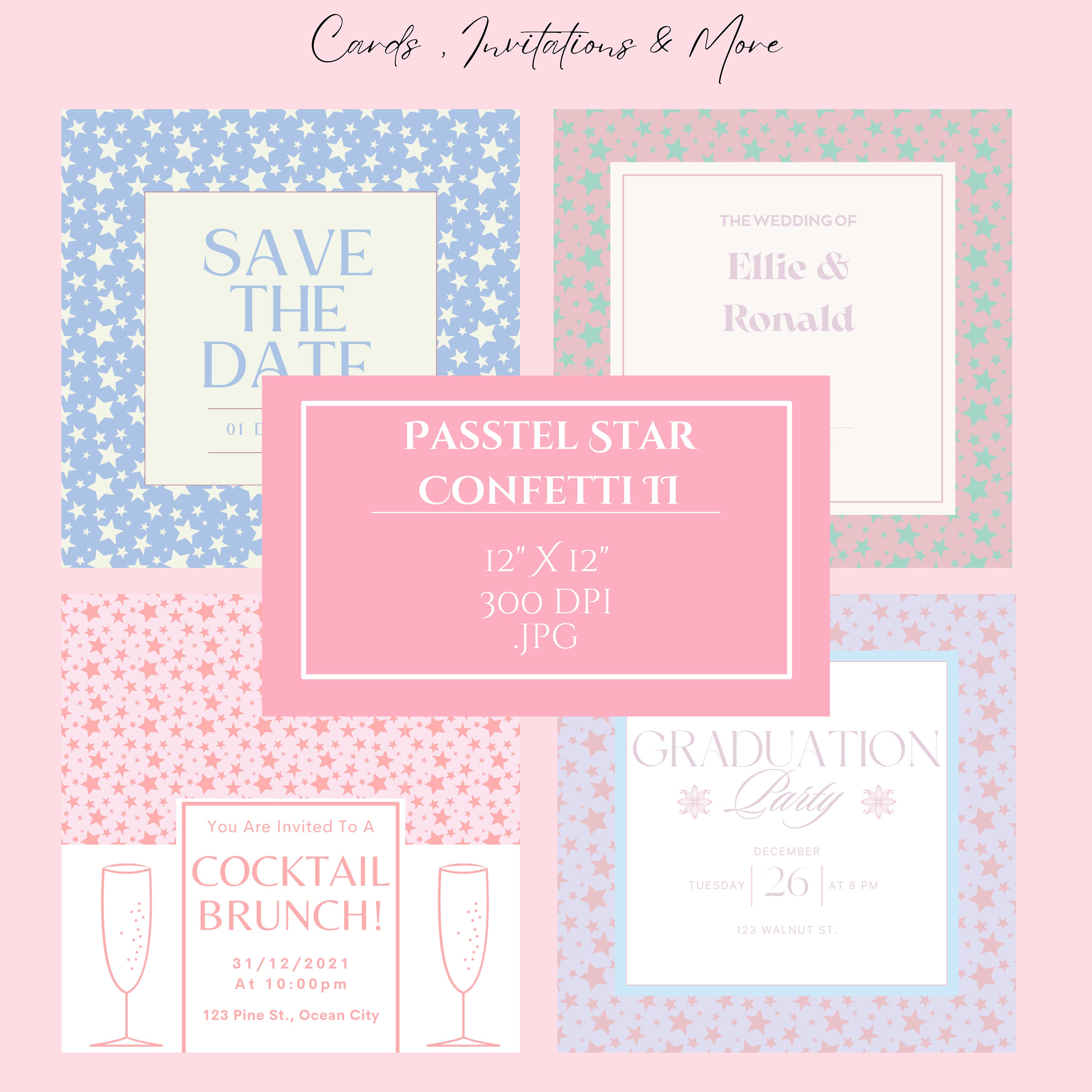 Pastel Rainbow Star Confetti Digital Paper, Seamless Pattern Scrapbook ...