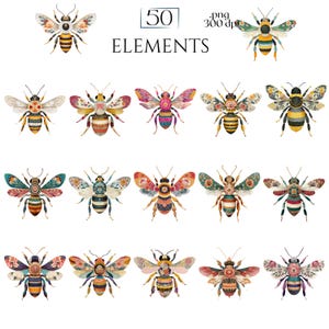 Patchwork Bee Clipart, Quilted Bees PNG Images, Decorative Bee Graphics (50 Files, Transparent Background)