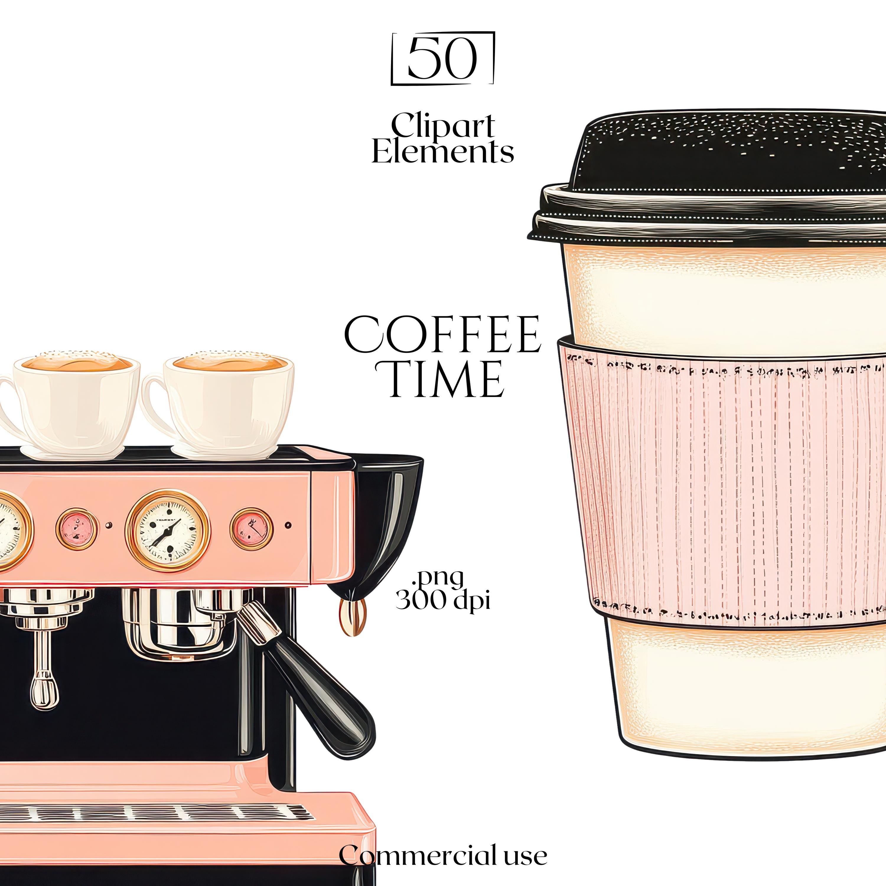 Coffee Time Clipart, Boho Cafe PNG, Pink Coffee Lover Clip Art, Latte ...