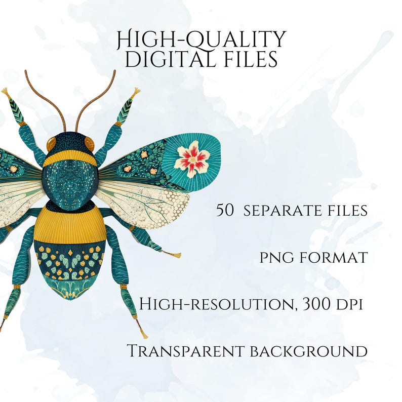 Patchwork Bee Clipart, Quilted Bees PNG Images, Decorative Bee Graphics (50 Files, Transparent Background)