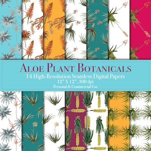 Aloe Pflanze Botanicals digitales Papier Bundle, nahtlose Muster, digitale Scrapbook Papier, kommerzielle Nutzung Instant Download, Junk Journal, Blume