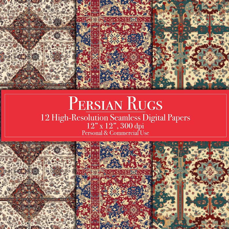 Persian Rug Digital Papers, Seamless Oriental Carpet Scrapbook Paper ...