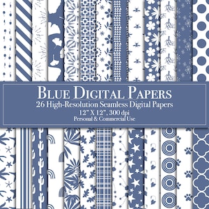 Pacchetto di carta digitale blu, senza cuciture, carta per scrapbooking, uso commerciale, download digitale, stampabile, diario di scarto, creazione di biglietti, inviti