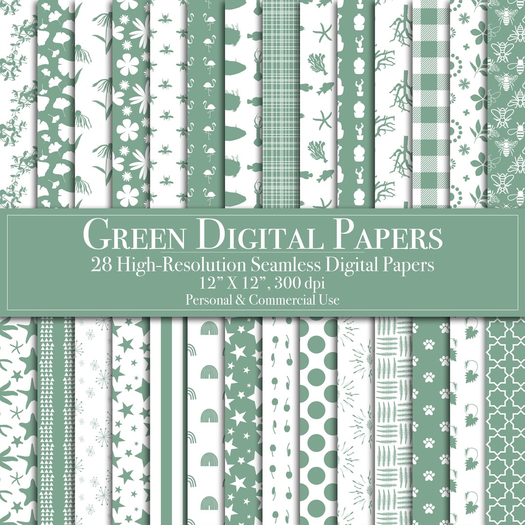 Green Digital Paper Bundle, Seamless Pattern, Scrapbook Paper ...