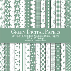 Lot de papier numérique vert, motif transparent, papier de scrapbooking, usage commercial, téléchargement numérique instantané, imprimable, journal indésirable, arrière-plan