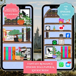 Fantasy Romance Bücherregal Wallpaper, iPhone Romance Bücherregal Wallpaper, Fantasy Bibliothek Sperrbildschirm, Geschenk für Fantasy Romance Buchliebhaber
