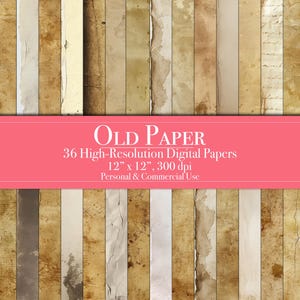 Old Paper Texture Digital Papers, Aged Digital Scrapbook Junk Journal Paper, Commercial Use Vintage Paper Backgrounds Printable CardMaking