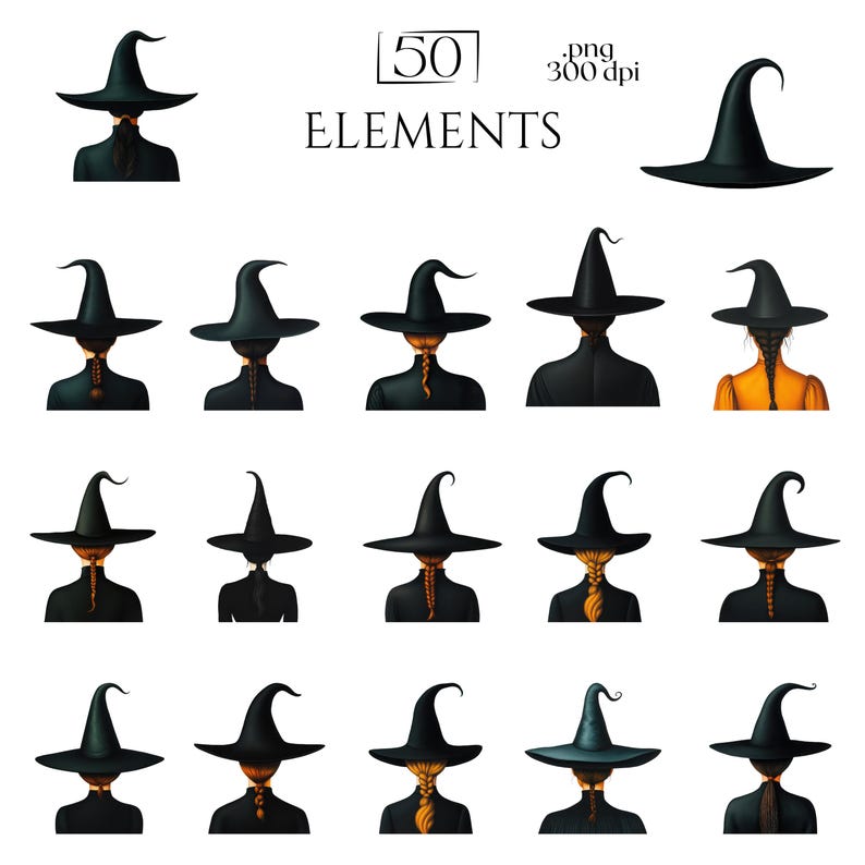 Back View Witch Clipart Bundle, Young Witch Clipart From Behind, Back ...