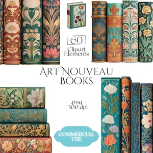 Art Nouveau Books Clipart, Vintage Book Stack PNG Images (60 Files, Transparent Background)