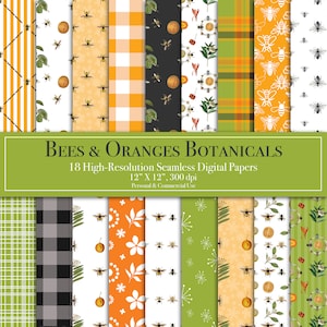 Può includere: Set di 18 carte digitali con motivi di api, arance e botanici. Le carte misurano 30,5 cm per 30,5 cm e 300 dpi. Sono disponibili per uso personale e commerciale.