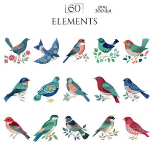 William Morris Birds Clipart, Morris-Inspired PNG Graphics, Arts & Crafts Bird Illustrations (60 Files, Transparent Background)