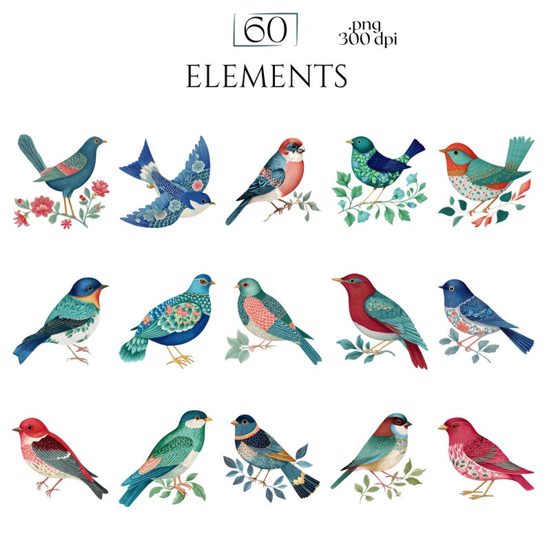 William Morris Birds Clipart, Morris-Inspired PNG Graphics, Arts & Crafts Bird Illustrations (60 Files, Transparent Background)