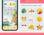 Summer App Icons for iPhone + Android, Beach Aesthetic Icon Pack, Cute Widgets iPad + Tablet, Summer Wallpapers, iOS Home Screen Theme Kit