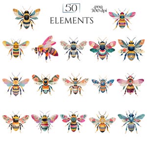 Patchwork Bee Clipart, Quilted Bees PNG Images, Decorative Bee Graphics (50 Files, Transparent Background)