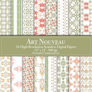 Papiers numériques Art nouveau, utilisation commerciale de papier de scrapbooking modèle sans couture, téléchargement immédiat du journal indésirable, imprimable, art déco vintage bricolage