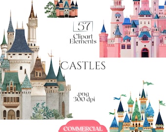 Castles Clipart, Fairytale Palace Illustrations, Quirky Castle Graphics, Whimsical Castle PNGs for Classroom Decor, Crafts, & Junk Journals