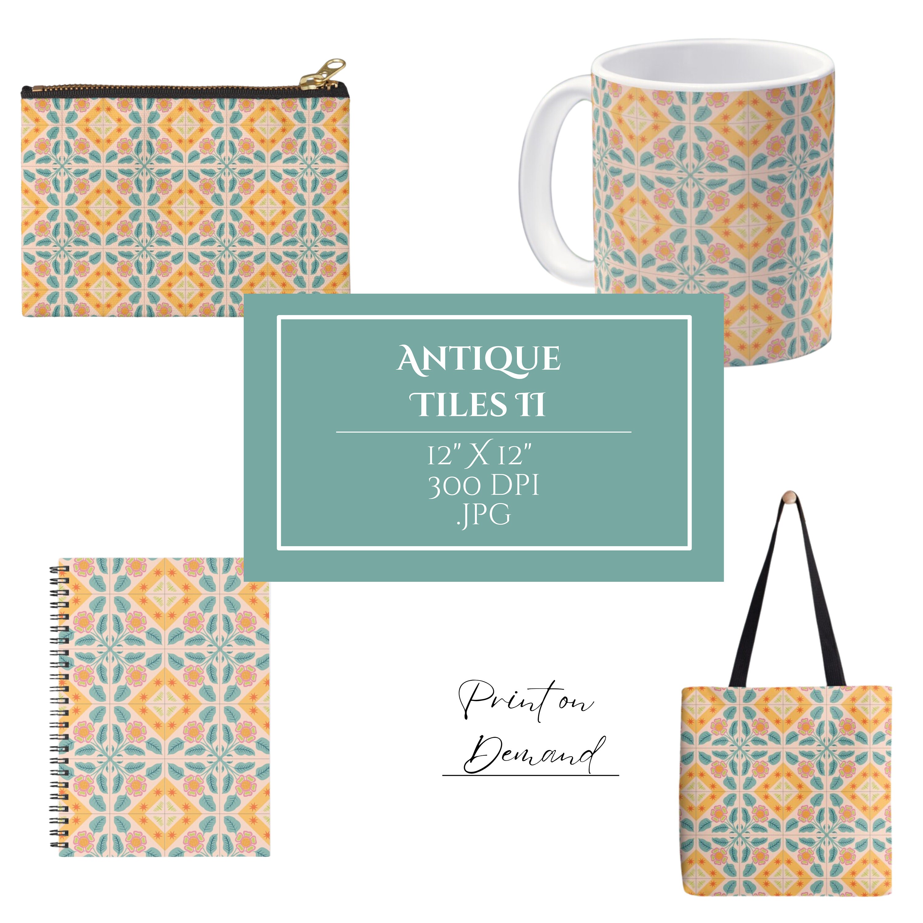 Antique Tiles Digital Paper Bundle, Seamless Patterns, Scrapbook Paper ...