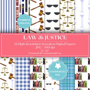 Law & Justice Digital Papers, Seamless Lawyer Pattern Scrapbook Paper Law Student Commercial Use Junk Journal Printable DIY Instant Download