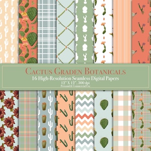Papiers numériques Cactus Garden Botanicals, Motif transparent, Papier de scrapbooking, Journal du courrier indésirable, Usage commercial, Téléchargement instantané, Floral, Désert