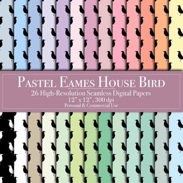 Pastel Eames House Bird Digital Papers Seamless Pattern Scrapbook Paper Commercial Use Instant Download Junk Journal Printable Vintage 1950s