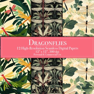 Dragonfly Digital Paper Pack, Seamless Dragonfly Scrapbook Pattern for ...