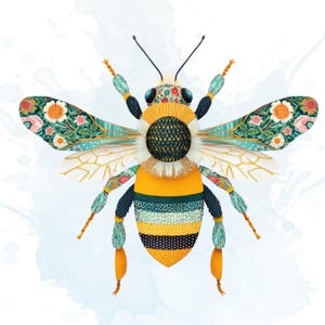 Patchwork Bee Clipart, Quilted Bees PNG Images, Decorative Bee Graphics (50 Files, Transparent Background)