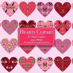 Clipart de coração floral, imagens digitais de coração de dia dos namorados botânico, PNG, download instantâneo, uso comercial, abelhas, flores, pássaros, mariposas, borboletas