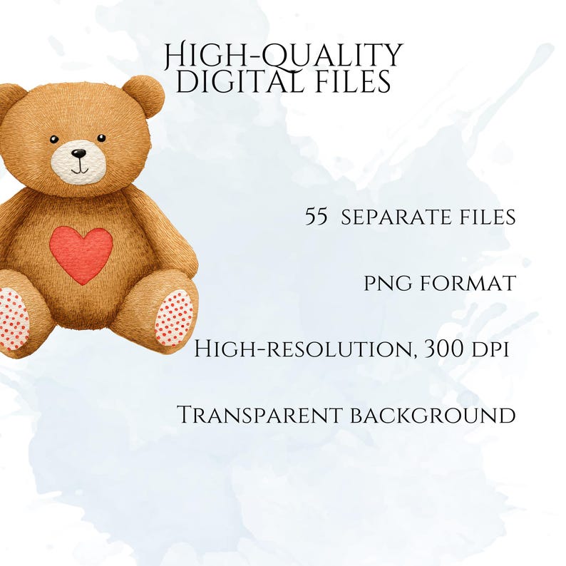 Teddy Bear Clipart, Cute Bear PNG Graphics, Baby Shower & Nursery Illustrations (55 Files, Transparent Background)
