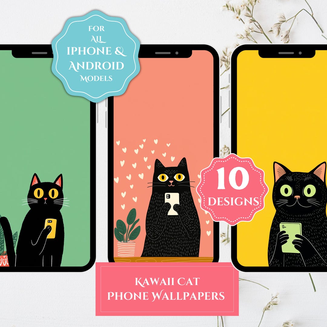 Kawaii Cat Phone Wallpapers, Cute Black Cat iPhone Backgrounds, Kitty ...