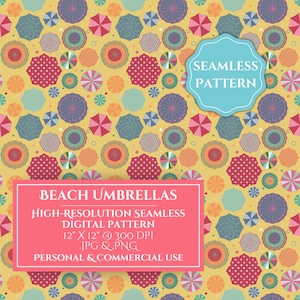 Digitalt mönster för parasoller, sömlöst mönster för sommarstrand, upprepad design för havsstrand, digital semesterbakgrund, strandtryck