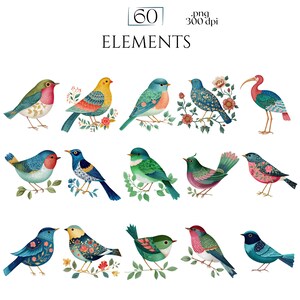 William Morris Birds Clipart, Morris-Inspired PNG Graphics, Arts & Crafts Bird Illustrations (60 Files, Transparent Background)