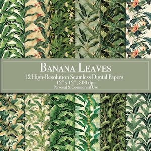Bananenblätter Digitales Papier, Tropisches nahtloses digitales Scrapbook-Papier, Planer kommerzielle Nutzung, Junk Journal Hintergrund druckbare CardMaking