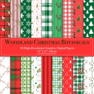 Papiers numériques de Noël des bois, motif transparent, papier de scrapbooking, arrière-plan numérique, usage commercial, téléchargement immédiat, vacances, hiver